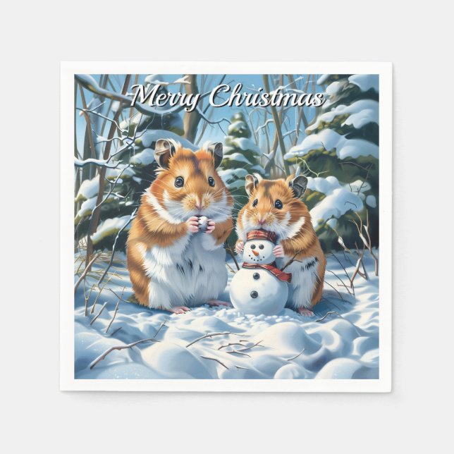Servilleta De Papel Navidades de Hamsters y Snowman (Anverso)