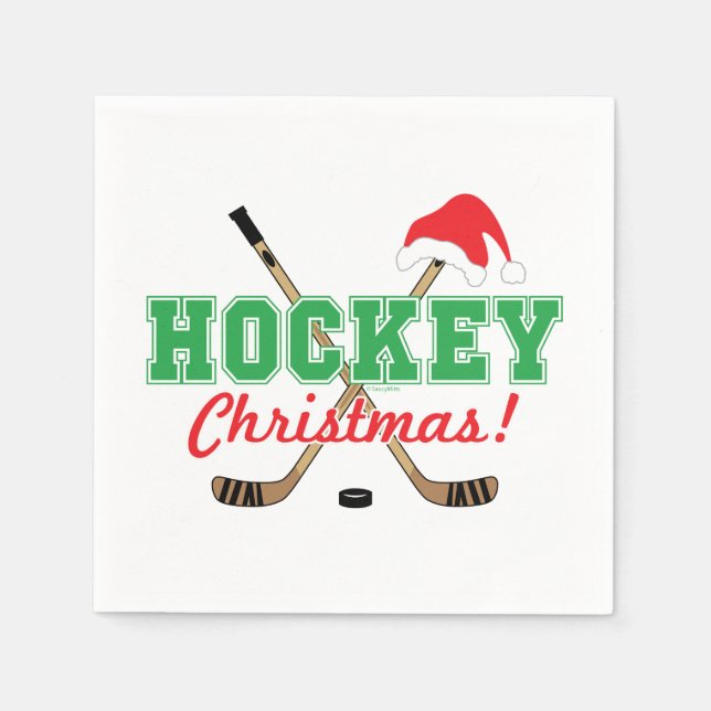 Servilleta De Papel Navidades de hockey pegan a Santa Hat (Anverso)