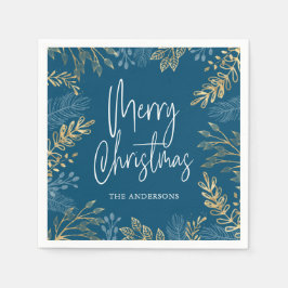 Servilleta De Papel Navidades de Holiday Gold Greenery Dark Blue