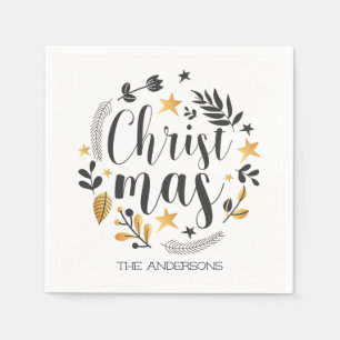 Servilleta De Papel navidades de ilustracion botánico de oro y negro