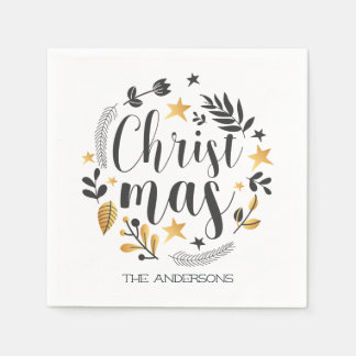 Servilleta De Papel navidades de ilustracion botánico de oro y negro