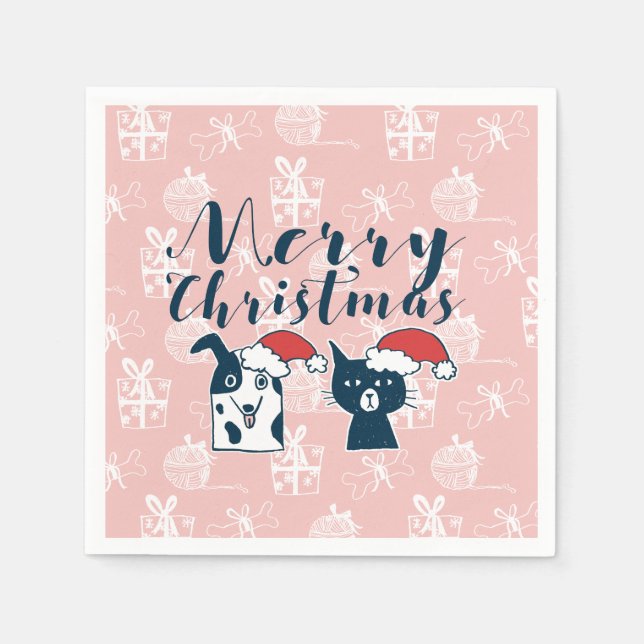 Servilleta De Papel Navidades de Ilustracion de perros y gatos de Sant (Anverso)