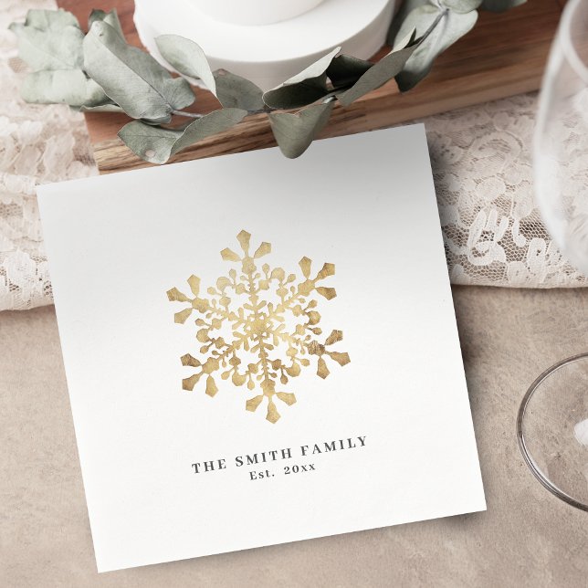 Servilleta De Papel Navidades de imitación de oro de copos de nieve ar (Artistic snowflake faux gold Christmas Napkins)