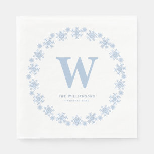Servilleta De Papel Navidades de invierno azul Wreath inicial