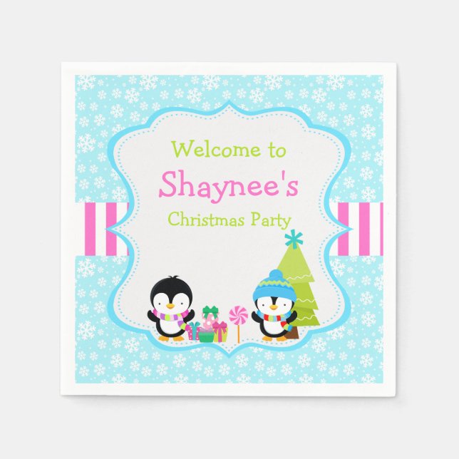 Servilleta De Papel Navidades de invierno cute pingüinos (Anverso)