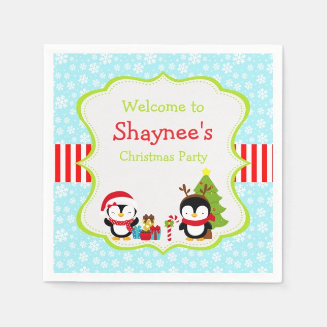 Servilleta De Papel Navidades de invierno cute pingüinos (Anverso)