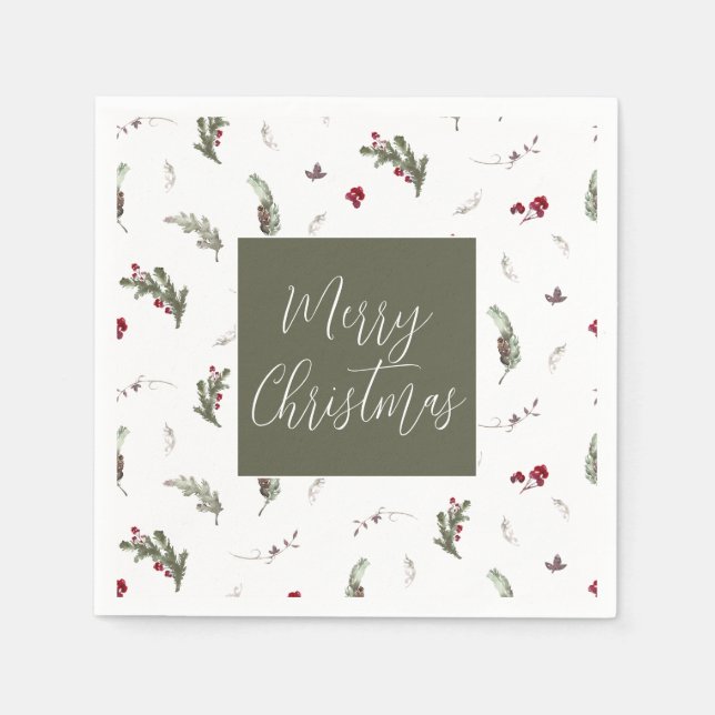 Servilleta De Papel Navidades de invierno Napkins Green White Burgundy (Anverso)
