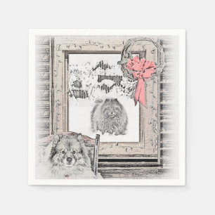 Servilleta De Papel Navidades de Keeshond Ventana de Invierno Pintura