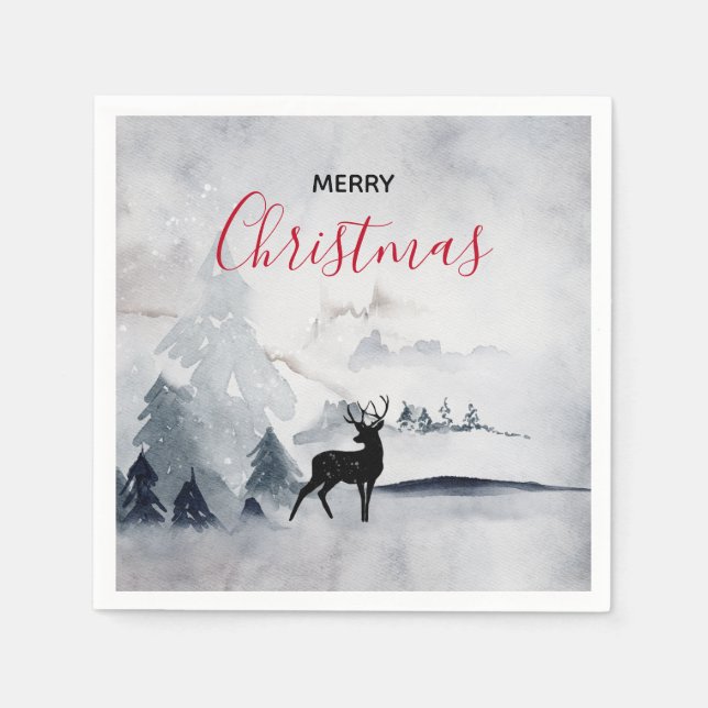 Servilleta De Papel Navidades de la acuarela gris y salvaje (Anverso)