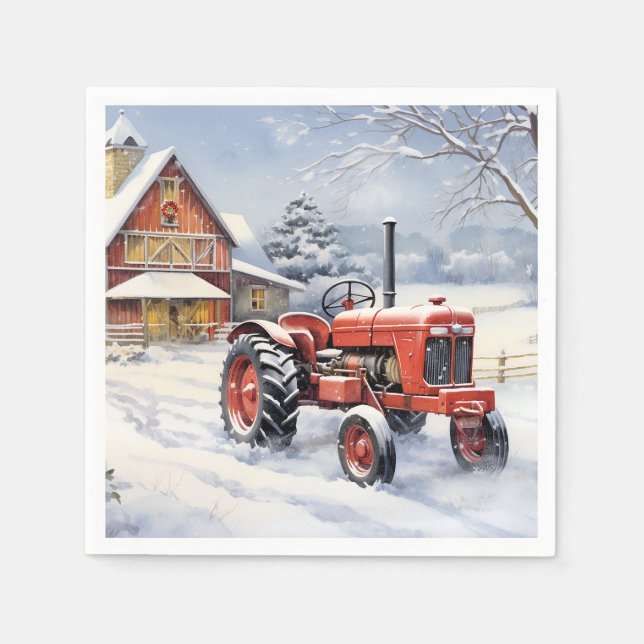 Servilleta De Papel Navidades de la antigua granja de invierno Tractor (Anverso)