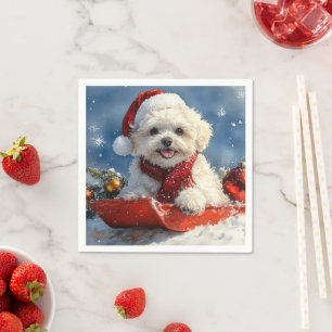 Servilleta De Papel Navidades de la niebla de Bichon Frise Dog en Sled