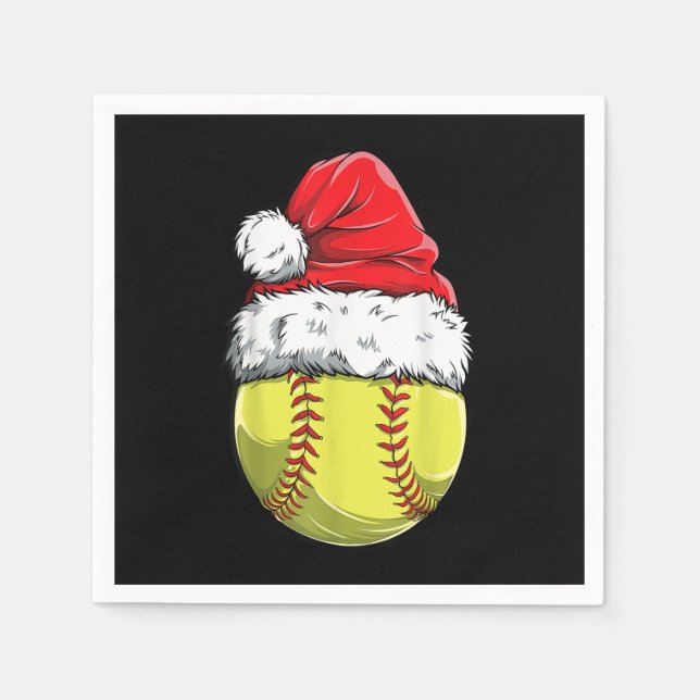Servilleta De Papel Navidades de la pelota de softball Santa Hat Chica (Anverso)