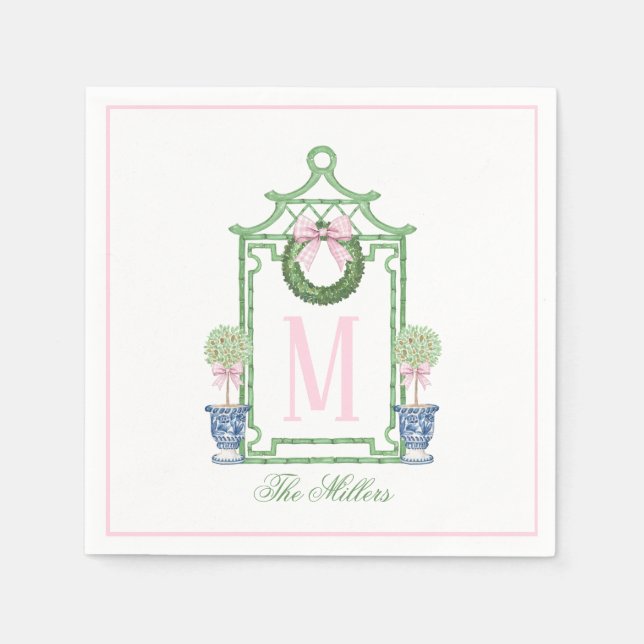 Servilleta De Papel Navidades de la Preppy Chinoiserie Monograma Pagod (Anverso)