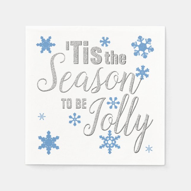 Servilleta De Papel Navidades de la temporada Plata azul de copo de ni (Anverso)