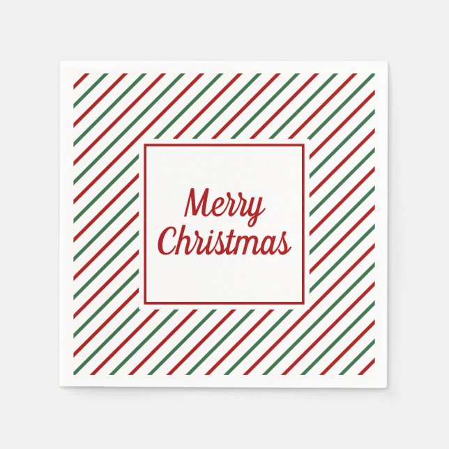 Servilleta De Papel Navidades de las franjas rojas verdes festivas (Anverso)