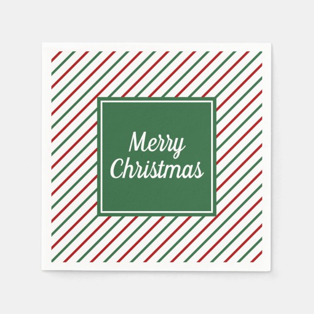 Servilleta De Papel Navidades de las franjas rojas verdes festivas (Anverso)