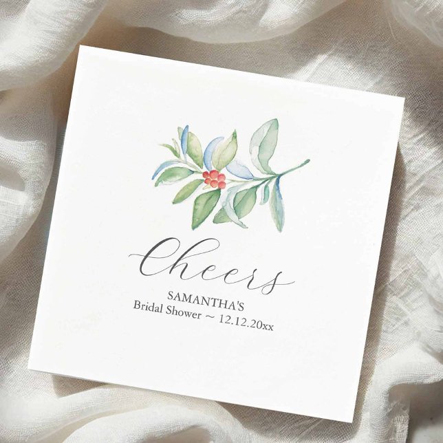 Servilleta De Papel Navidades de las Napkins de Cocktail Bridal Shower (Christmas cocktail napkins designed with watercolor botanicals by Victoria of Do Tell A Belle)
