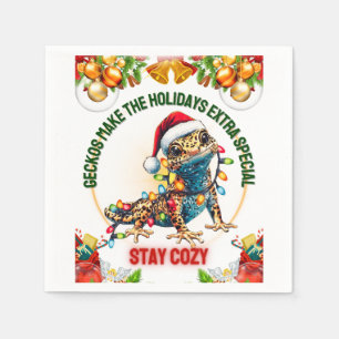 Servilleta De Papel Navidades de Leopard Gecko Lizard Gorra Xmas