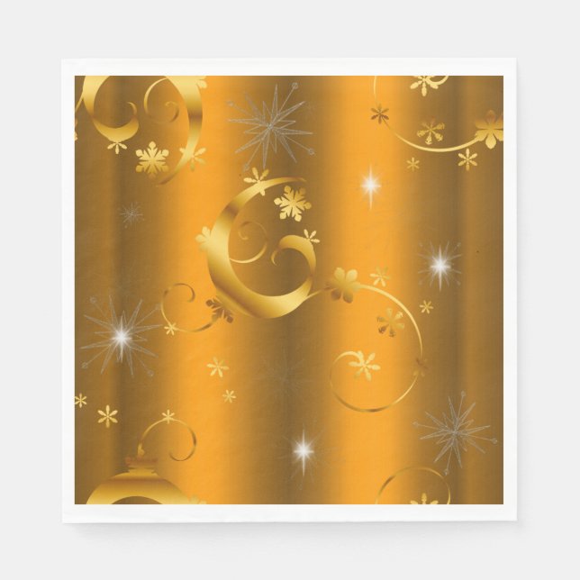 Servilleta De Papel Navidades de lujo Gold Swirls y Stars (Anverso)