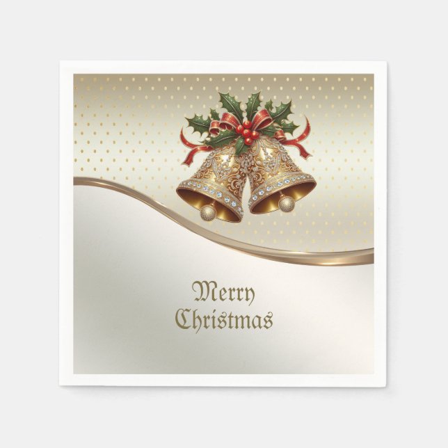 Servilleta De Papel Navidades de oro Bells Holiday Napkin (Anverso)