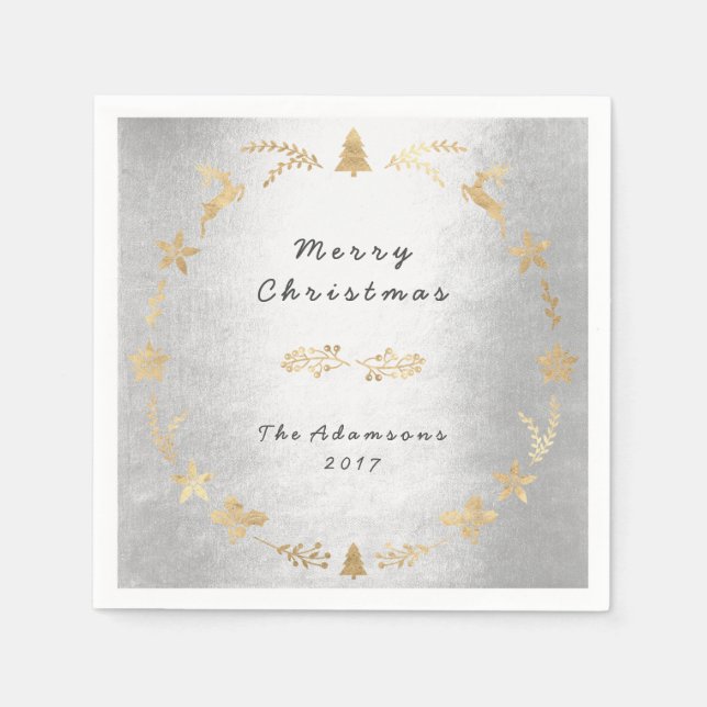 Servilleta De Papel Navidades de oro de Gray Silver Glam (Anverso)