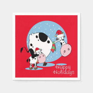 Servilleta De Papel Navidades De País Vacas Con Sombrero Santa