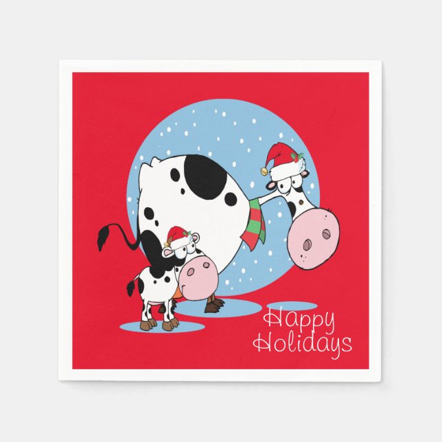 Servilleta De Papel Navidades De País Vacas Con Sombrero Santa (Anverso)