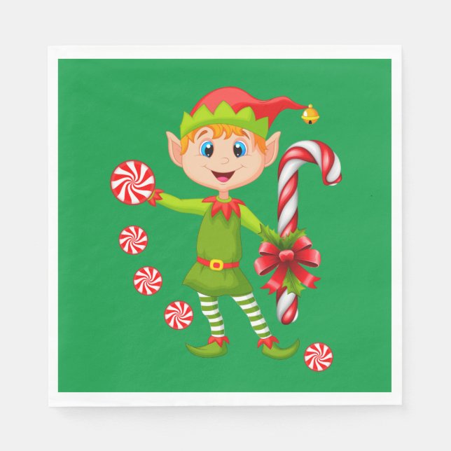 Servilleta De Papel Navidades de papel servilletas, Feliz Navidad Elf (Anverso)