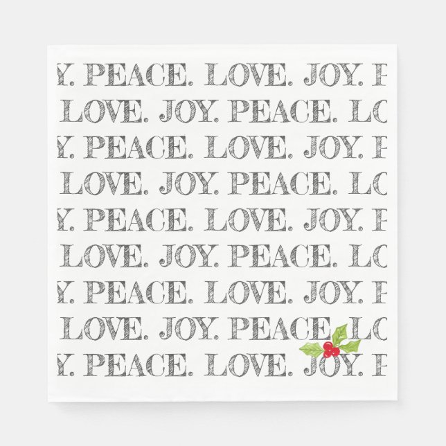 Servilleta De Papel Navidades de Peace Love Joy Holly Festidays (Anverso)