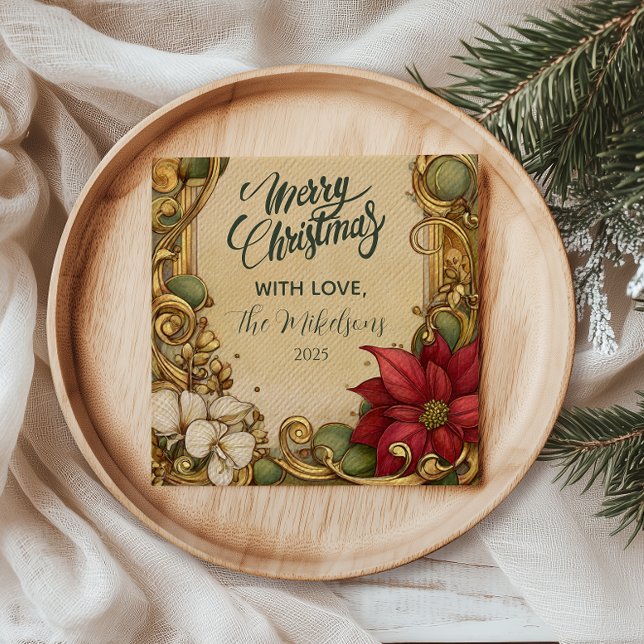 Servilleta De Papel Navidades de pergamino de oro de Poinsettia (Subido por el creador)