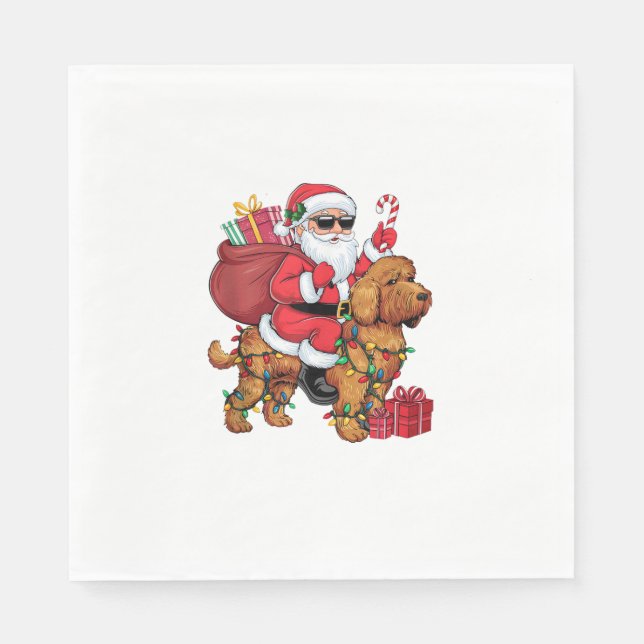 Servilleta De Papel Navidades de perro de Cockapoo iluminando Santa Ri (Anverso)