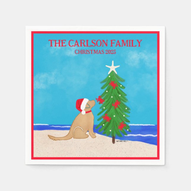 Servilleta De Papel Navidades de perro de Santa Dorada 2025 (Anverso)