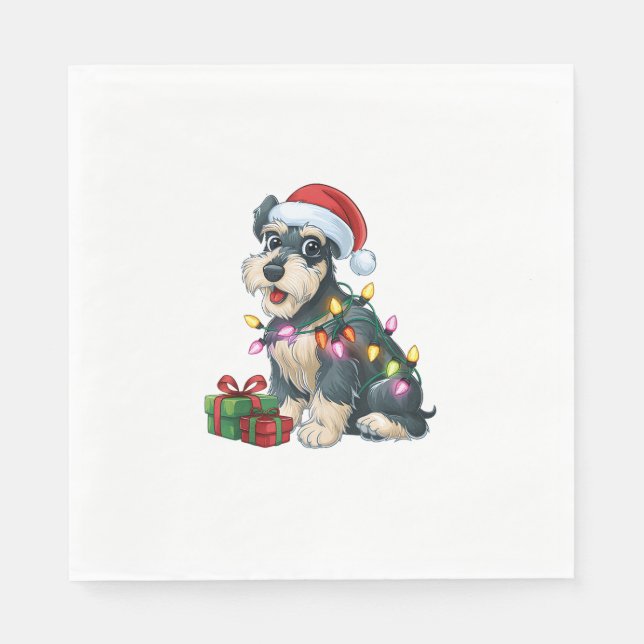 Servilleta De Papel Navidades de perros de Santa Hat Schnauzer Lightin (Anverso)