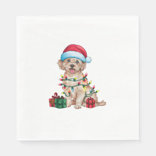 Servilleta De Papel Navidades de perros malteses de Santa Hat iluminan