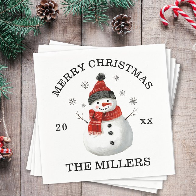 Servilleta De Papel Navidades de Personalizado Cute Snowman (Cute Snowman Merry Christmas Custom Holiday Party Paper Napkins)