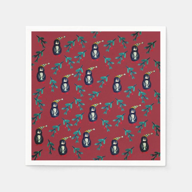 Servilleta De Papel Navidades de Pingüinos (Anverso)