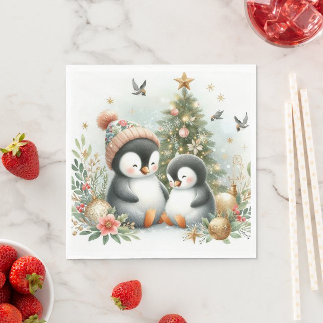 Servilleta De Papel Navidades de Pingüinos (In situ)