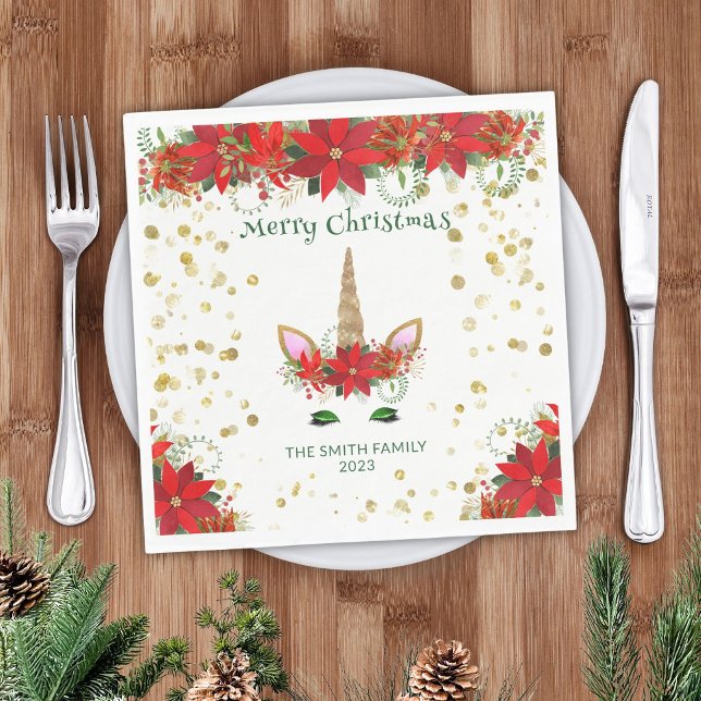 Servilleta De Papel Navidades de Poinsettia Unicorn con Fiesta de fuen (Subido por el creador)