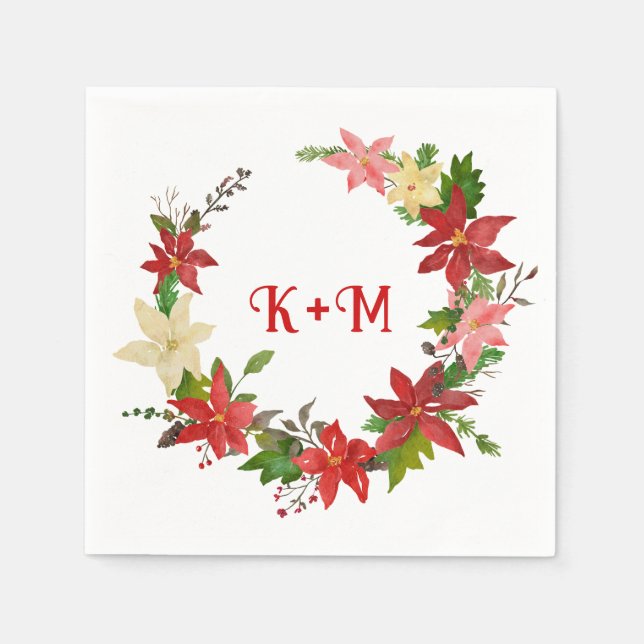 Servilleta De Papel Navidades de Poinsettia Wreath Boda Monograma (Anverso)