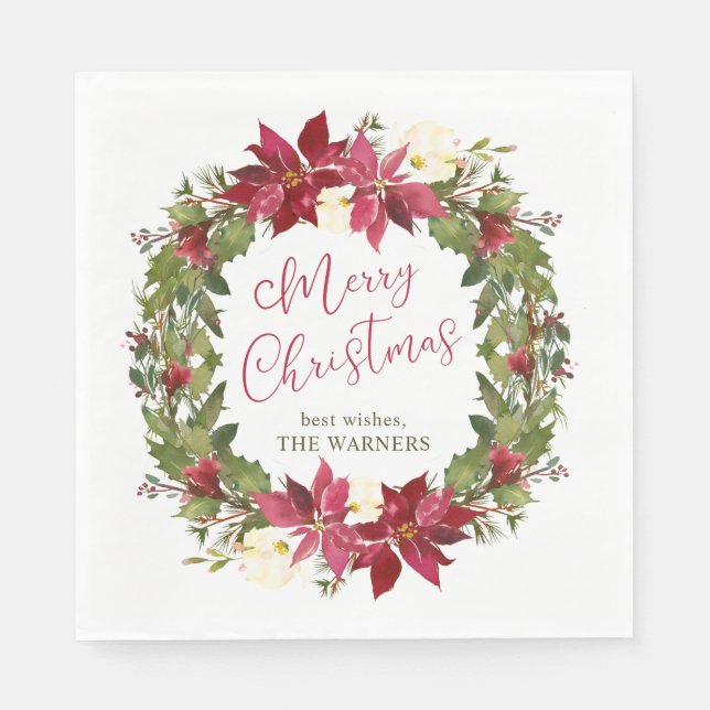 Servilleta De Papel Navidades de Poinsettia Wreath personalizados (Anverso)