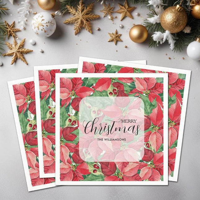 Servilleta De Papel Navidades de Poinsettias Rojas (Red Poinsettias Christmas Cocktail Napkins)