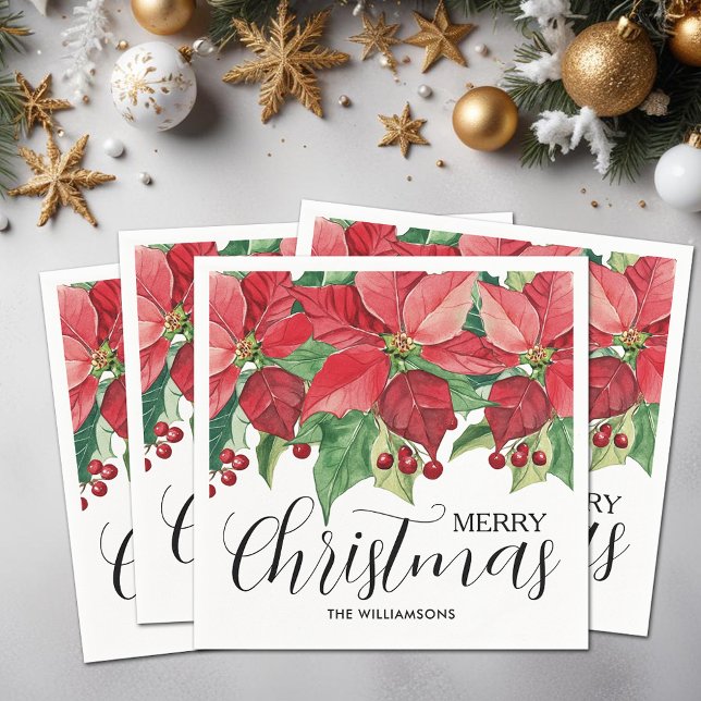 Servilleta De Papel Navidades de Poinsettias Rojas (Red Poinsettias Christmas Cocktail Napkins)
