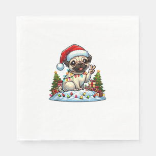 Servilleta De Papel Navidades de Pug, mano de paz divertida, iluminan