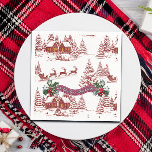 Servilleta De Papel Navidades de renos y casas de Ilustracion de época
