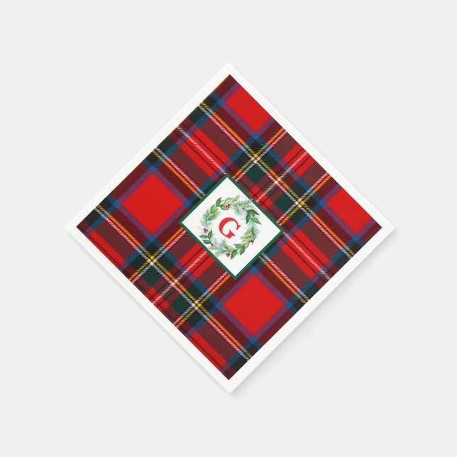 Servilleta De Papel Navidades de Royal Stewart MONOGRAM Plaid Wreath (Borde)
