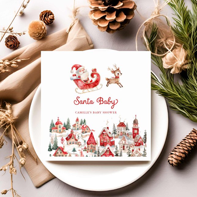 Servilleta De Papel Navidades de Santa Bebé Baby Shower (Santa Baby Winter Wonderland Baby Shower Napkins)