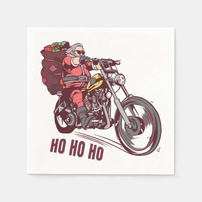 Servilleta De Papel Navidades de Santa Biker disfrazados para invitaci (Anverso)