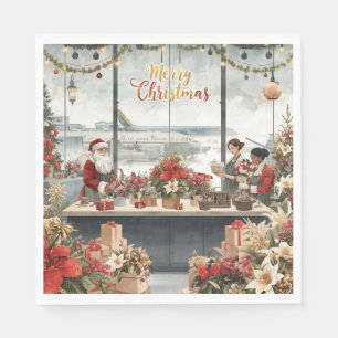 Servilleta De Papel Navidades de Santa Claus con floristas en el aerop