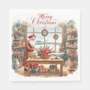 Servilleta De Papel Navidades de Santa Claus con floristas en el aerop