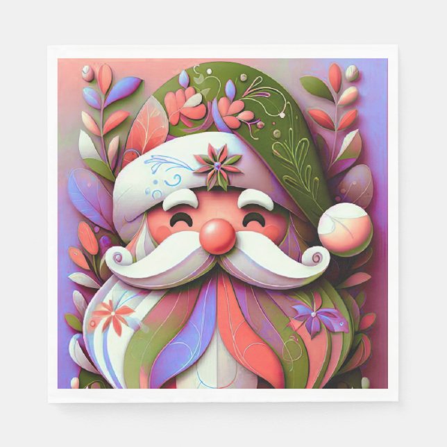 Servilleta De Papel Navidades de Santa Claus Pink Purple Green (Anverso)